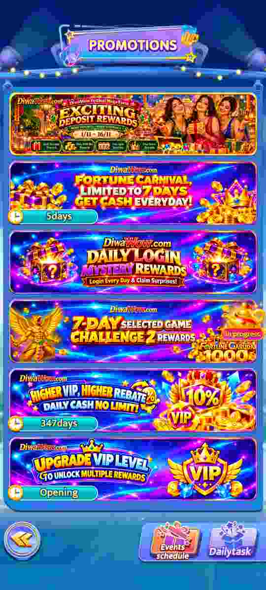 Diwa Wow Game Event Page Diwa Wow Game event page with daily tasks, spin wheel and free rewards