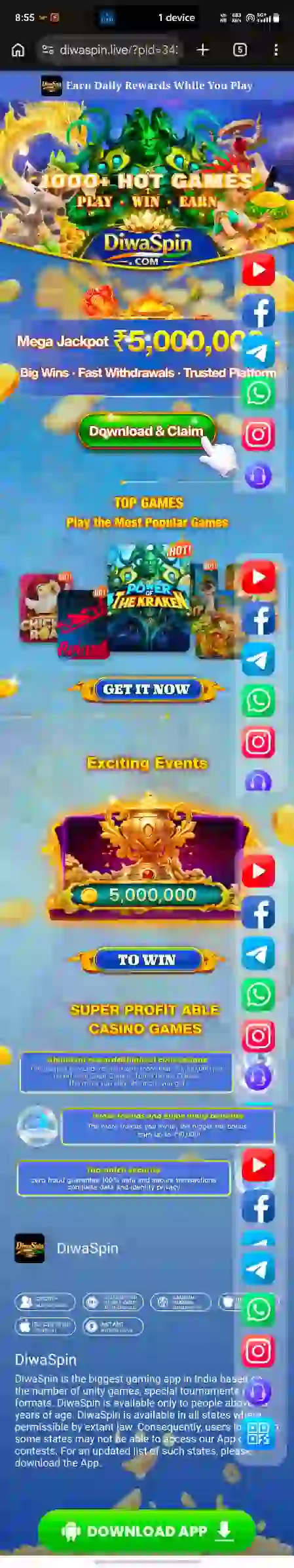 Diwa Spin official download page screenshot